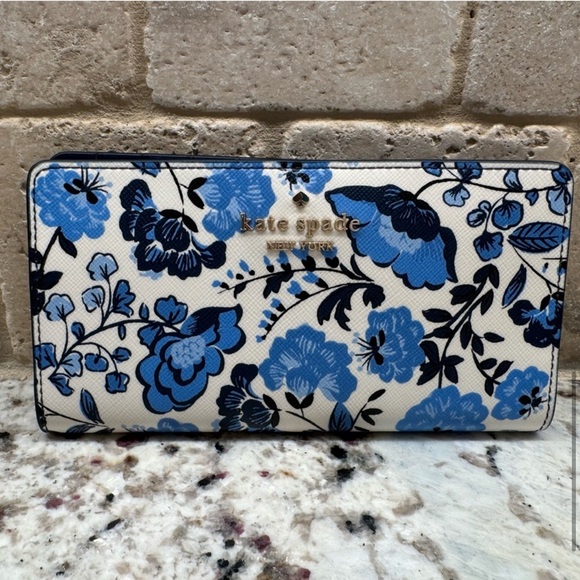 💙🩵Brand New Kate Spade Madison Vase Floral Large Slim Bifold Wallet🩵💙 - Picture 10 of 12